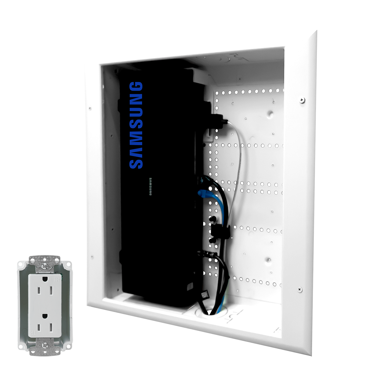 Connected Media Box with duplex power receptacle