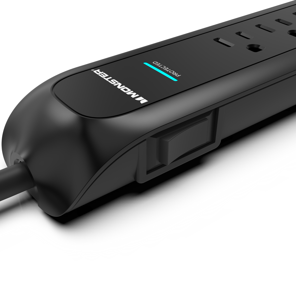 Monster Power Strip Surge Protector, 6 AC, 15ft Cord, BLK