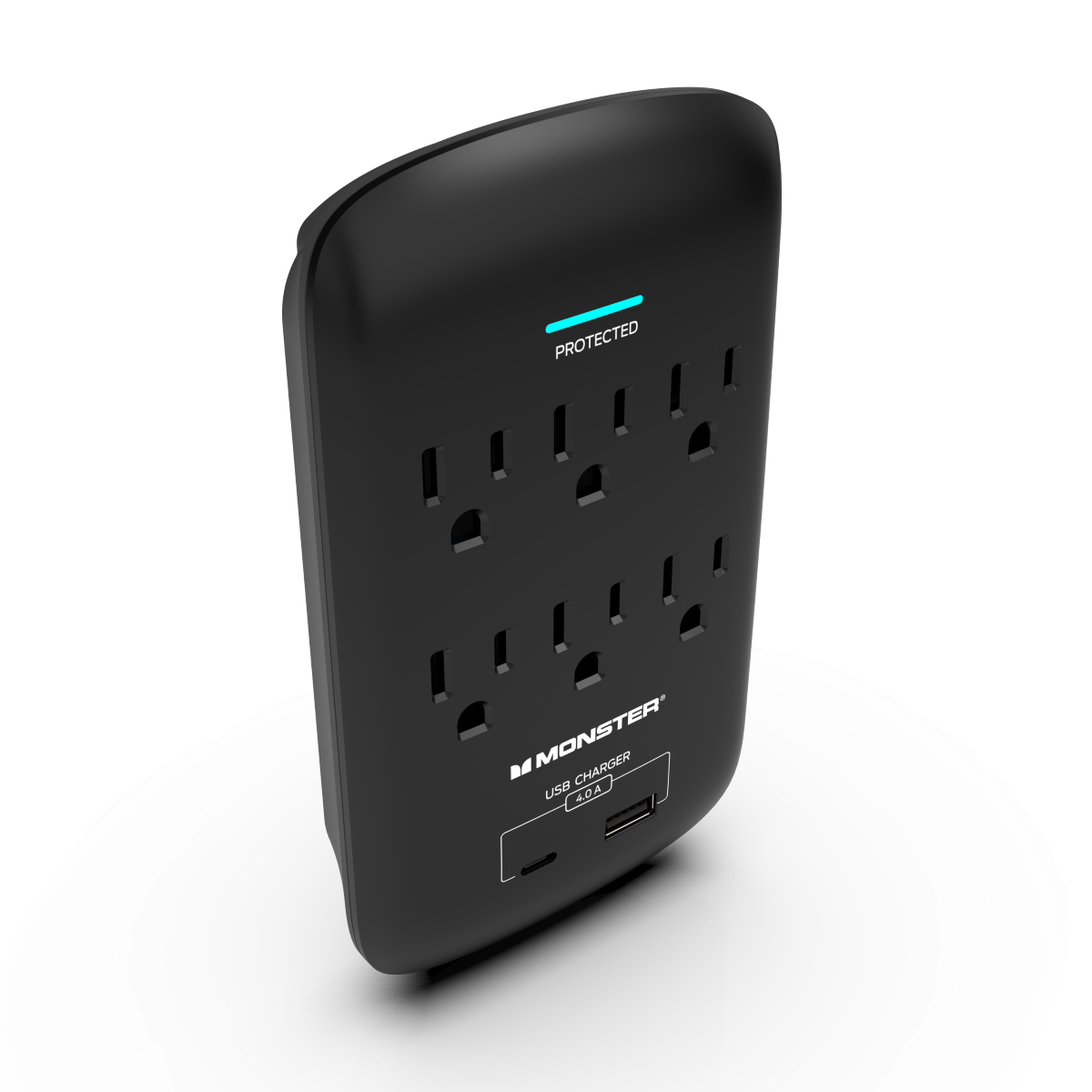 Monster Wall Surge Protector, 6 AC, 1 USBC, 1 USBA, BLK
