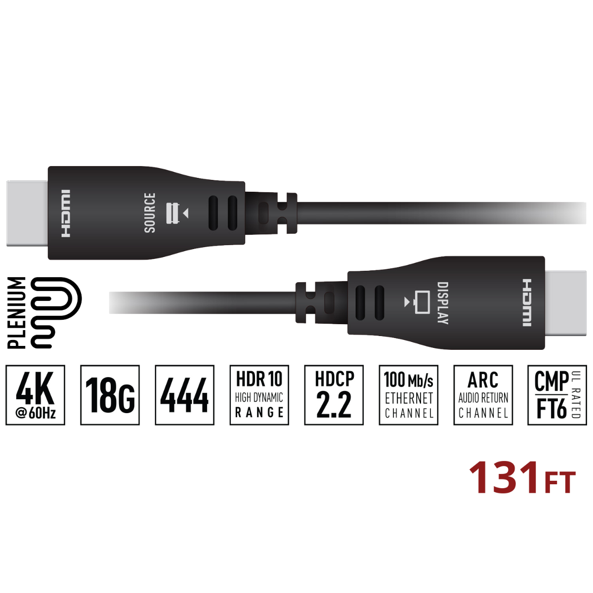 131ft-40m HDMI Fiber Hybrid Cable 18Gbps Plenum-English