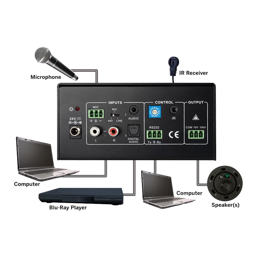 100W 70V Single Channel Amplifier with Mic Input